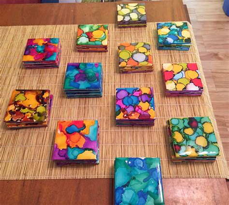 Alcohol Ink Tile Coasters Wresin Coating Resin Crafts Alcohol Ink