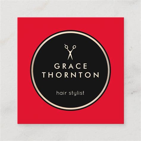 Modern Red Black Hair Stylist Salon Square Business Card Zazzle