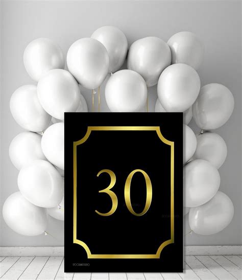 Printable Number 30 Birthday Poster Gold Black 30th Thirtieth Etsy