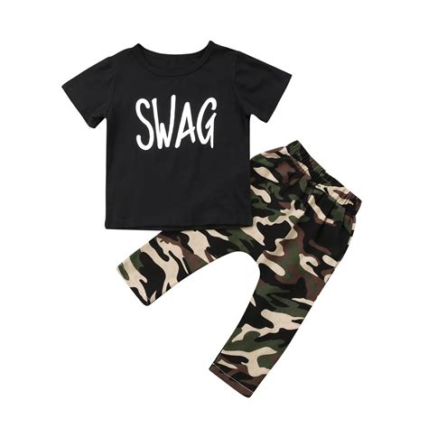 Casual Cotton Toddler Kids Boys Swag Tops T Shirt Camo Pants 2pcs