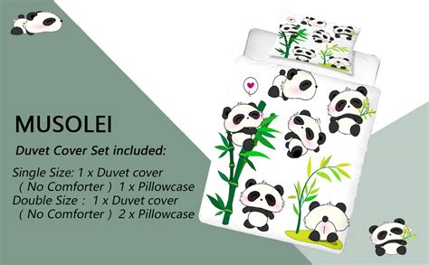 Musolei Panda Kids Bedding Set Girls Animal Duvet Cover Set Single