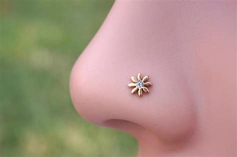 14kt Rose Gold Daisy Nose Stud Nose Ring Bohobridaljewelryunique