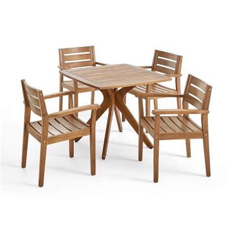 Noble House Stamford Teak Brown 5 Piece Wood Outdoor Dining Set With X