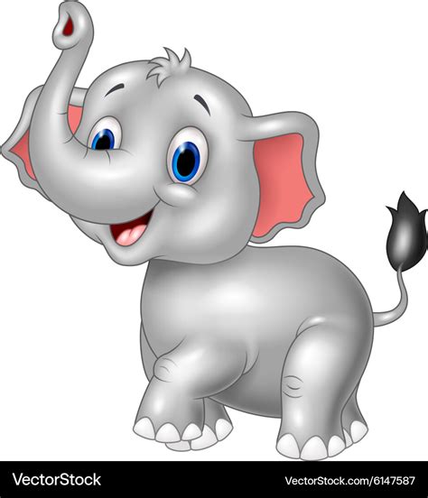 Cartoon Baby Elephant Look To The Side With Trunk Vector Image