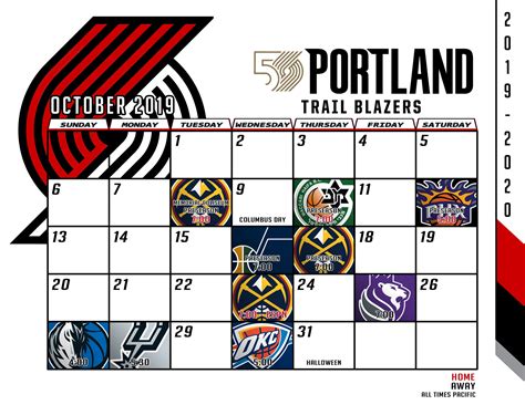 Printable Portland Trail Blazers Schedule - Printable Templates