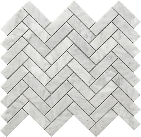 12x12 White Herringbone Pattern Marble Mosaic Tile Roca Tile
