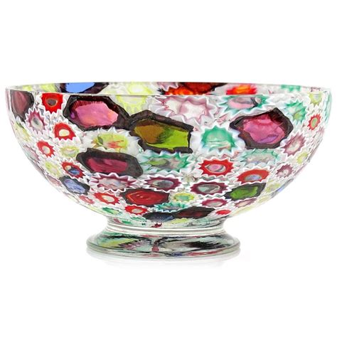 Fratelli Toso Murano Millefiori Flower Star Mosaic Italian Art Glass Footed Bowl At 1stdibs