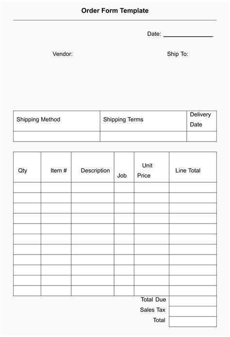 Blank Generic Order Form Free Printable Printable Forms Free Online