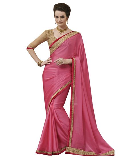 Indian Women Pink Chiffon Saree Buy Indian Women Pink