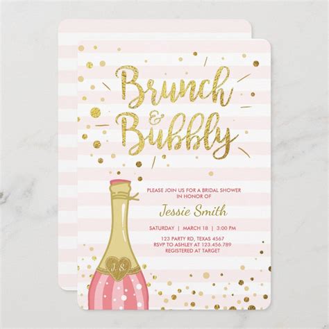 Brunch Bubbly Pink Gold Floral Bridal Shower Invitation Zazzle Artofit