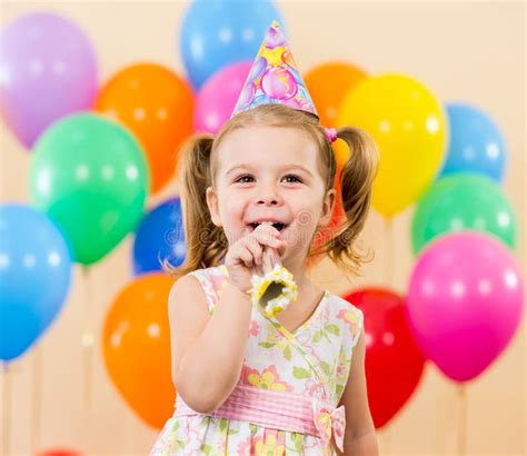 Happy Child Girl On Birthday Party Stock Image Image Of Birthday