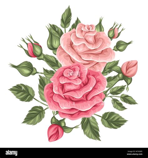 Elemento Floral Con Rosas Vintage Retro Decorativas Flores Objeto De