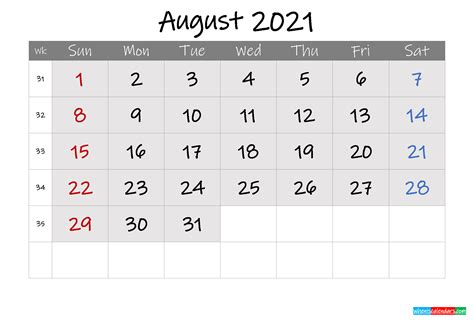 Free Printable August 2021 Calendar With Holidays Template Ink21m92