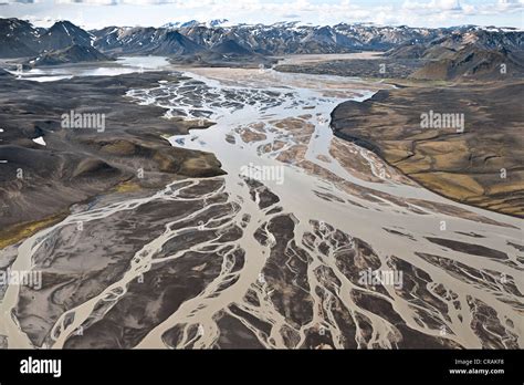 Aerial View Branches Of The Tungna River Near Landmannalaugar In The
