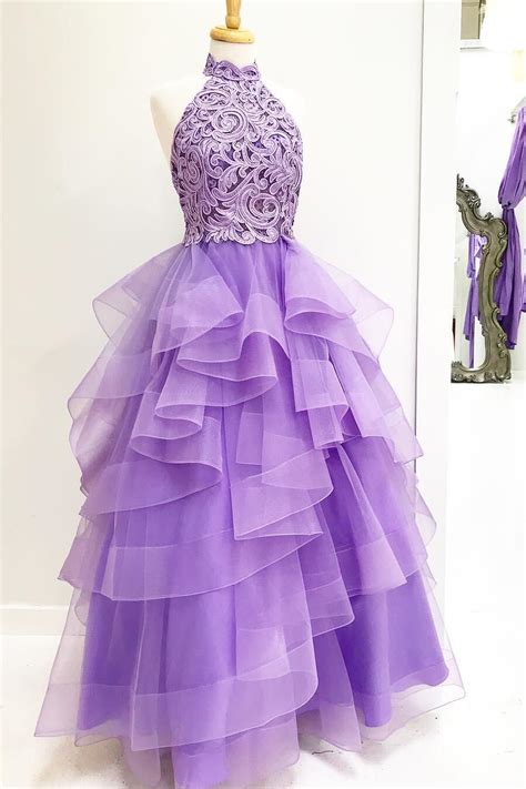 Princess High Neck Lavender Applique Long Prom Dresssweet 16 Dress On