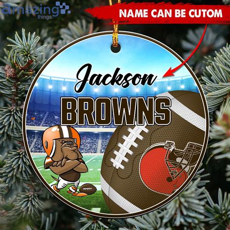Nfl Cleveland Browns Custom Name Mascot Round Ornament