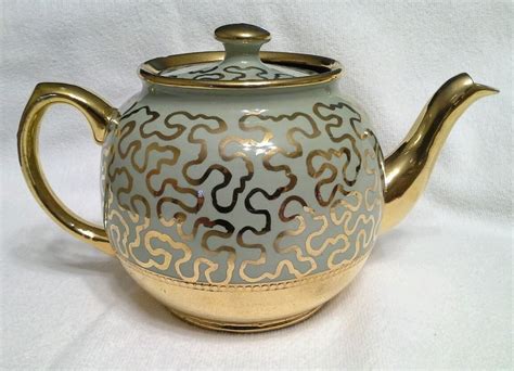 Vintage Sadler Teapot Tea Pot Green Snail Trail Gold Gilt 1557 Chipped