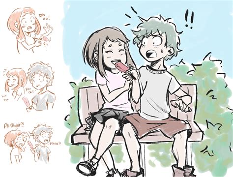 Izuocha Tagging Squad Izuku And Ochako Eating Ice Cream Together At The