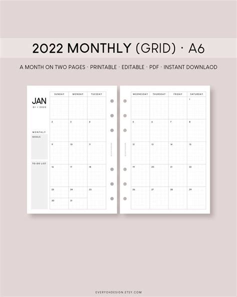A6 Monthly Planner 2023 Calendar Printable Dated Scheduler Etsy