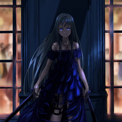 Desktop Wallpaper Warrior Anime Girl Dark Long Hair