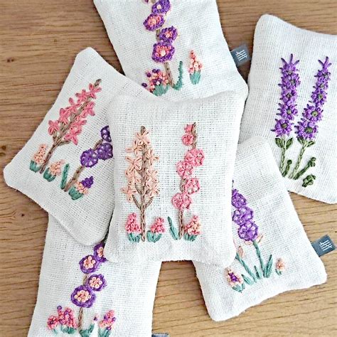 Hollyhocks Embroidered Lavender Bag Lavender Bags Lavender Crafts