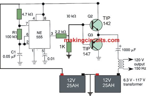 555 Timer Ic Based Inverter Circuit Wiring View And Schematics Diagram