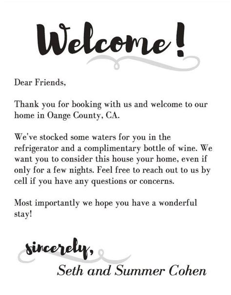 Printable Custom Welcome Note Welcome To Our Home Welcome Note For