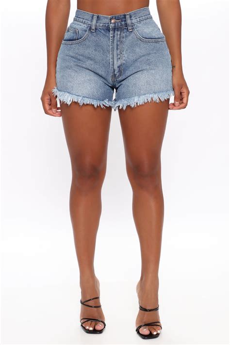 Venice Beach Fray Hem Denim Shorts Medium Blue Wash Fashion Nova