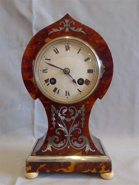 English Tortoiseshell Mantel Clock With Silver Vintage Clock Clock