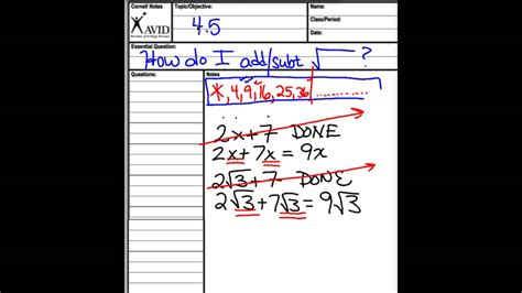 45 Adding And Subtracting Square Roots Youtube