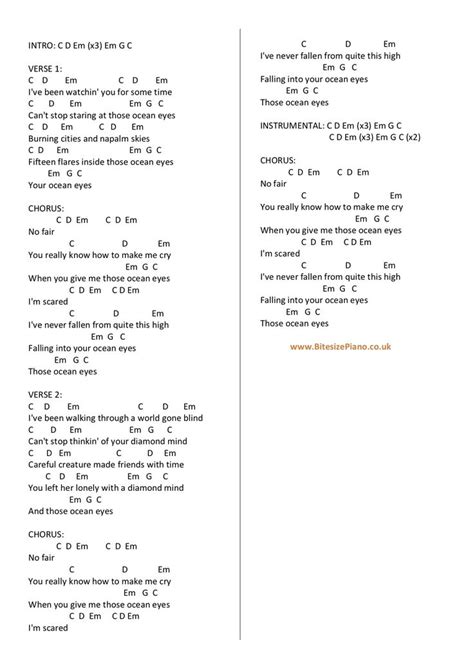 verse 1 c dsus2 em c dsus2 em i've been watching you for some time c dsus2 em g g/b c can't stop staring at those ocean eyes c dsus2 em c dsus2 em burning cities and napalm skies c dsus2 em g g/b c fifteen flares inside. Ocean Eyes - Billie Eilish Piano Chords Lyrics in 2020 ...