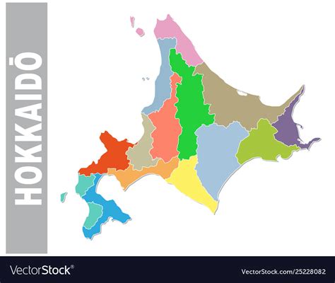 Detailed map of hokkaido and neighboring regions. Colorful administrative map hokkaido Royalty Free Vector