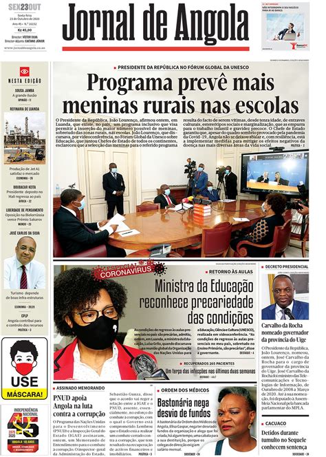 Jornal De Angola Sexta 23 De Outubro De 2020