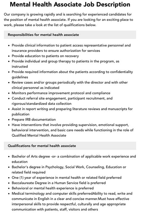 Mental Health Associate Job Description Velvet Jobs