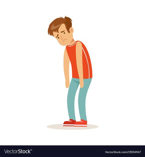 Frustrated Sad Boy Character Standing Hunched Vector Image