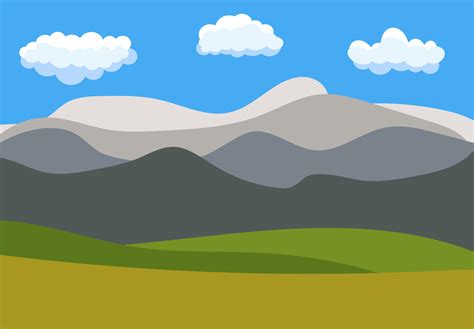Natural Cartoon Landscape In The Flat Style With Blue Sky Clouds