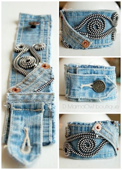 Upcycled Recycled Denim Cuff Bracelet Zipper By Dmamaowlboutique By