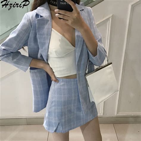 Hzirip Women 2019 Summer Office Fashion Suit Sets Short Skirt Blazer