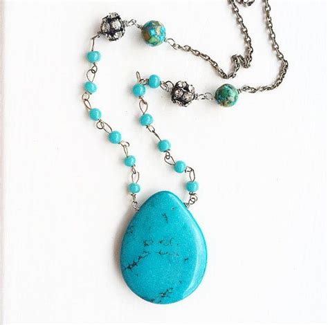 Turquoise Tear Drop Multi Chain Necklace ONLY ONE Big Blue Stone