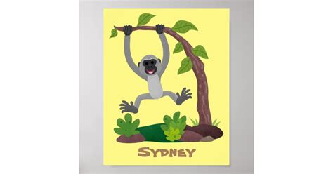 Cute Happy Gibbon Ape Cartoon Illustration Poster Zazzle