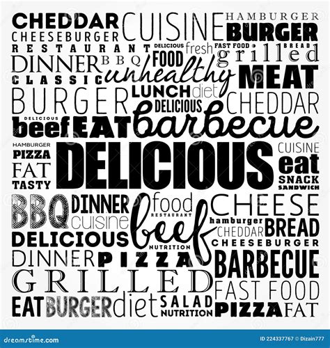 Delicious Word Cloud Collage Fast Food Concept Background Stock