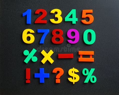 Colorful Magnetic Numbers And Math Symbols On Black Background Stock
