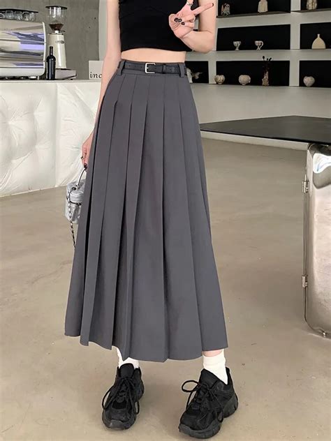 TIGENA Midi Long Pleated Skirt For Women 2023 Korean Office Lady Casual