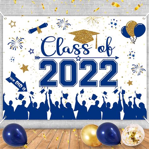 Buy 2022 Graduation Backdrop Banner 70 X 42 Navy Blue And Gold