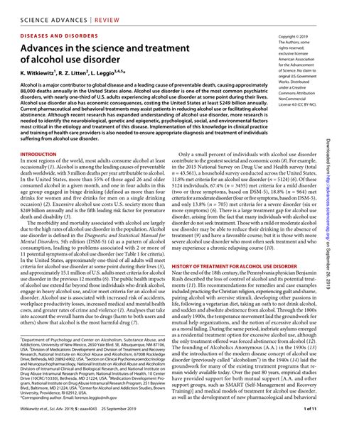 Pdf Advances In The Science And Treatment Of Alcohol Use Disorder