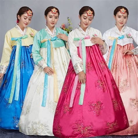 Green Fuchsia Blue Korean Classical Party Cosplay Hanbok Vintage Korean