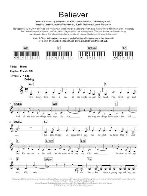 Believer Sheet Music By Imagine Dragons Keyboard 125298
