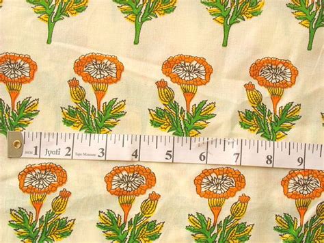 Marigold Print Cotton Fabric Floral Screen Print Fabric By Etsy