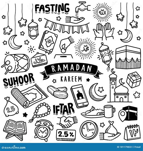 Hand Drawn Vector Collection Ramadan Kareem Stock Illustration