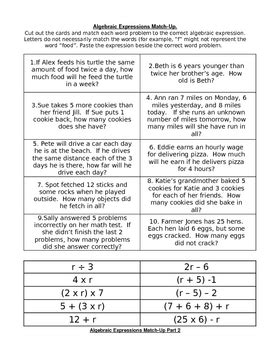 Identify in the given expressions, terms which are not constants. Algebraic Expression Match by Van Orden's Common Core Teaching Vault